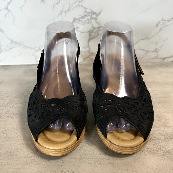 Spring Step Slingback Wedge Slip On Black Leather Sandals WMNS US8 EU39 Comfort - Picture 4 of 8